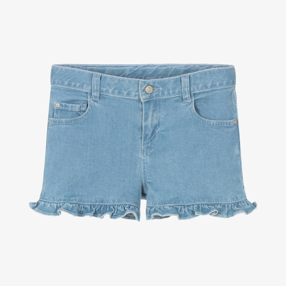 Tartine et Chocolat-Girls Blue Floral Denim Shorts | Childrensalon Outlet