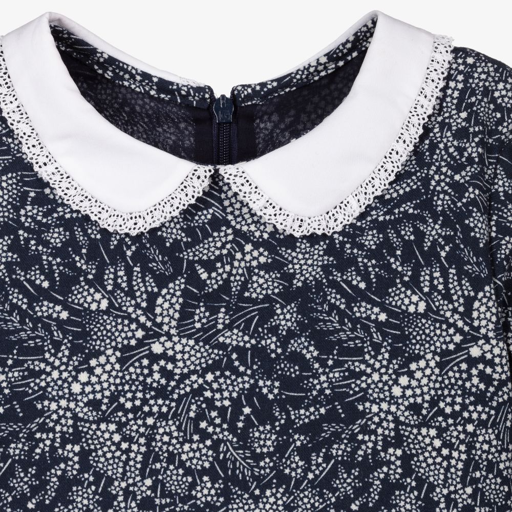 Tartine et Chocolat-فستان قطن لون أزرق بطبعة ورود | Childrensalon Outlet