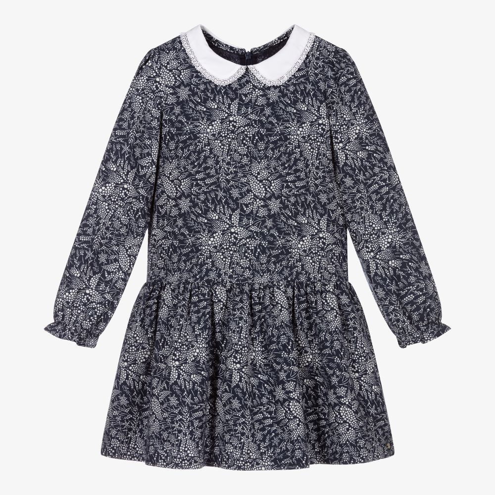 Tartine et Chocolat - Girls Blue Floral Dress | Childrensalon