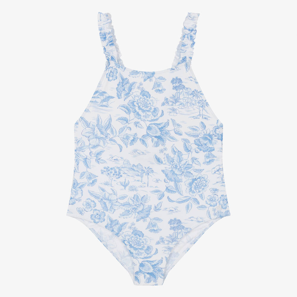 Tartine et Chocolat-Girls Blue Floral Liberty Print Swimsuit | Childrensalon Outlet