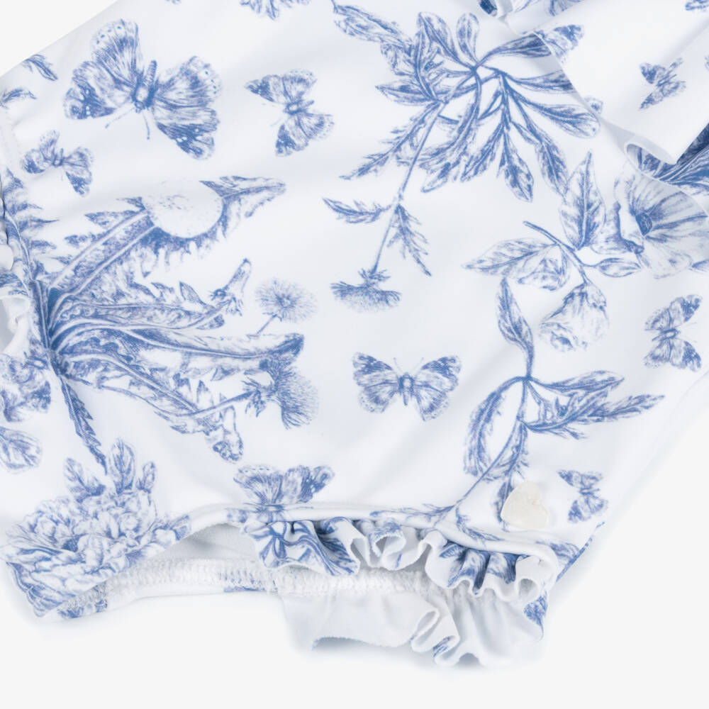 Tartine et Chocolat-Girls Blue Floral Print Swimsuit | Childrensalon Outlet