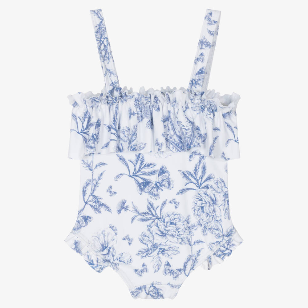 Tartine et Chocolat-Girls Blue Floral Print Swimsuit | Childrensalon Outlet