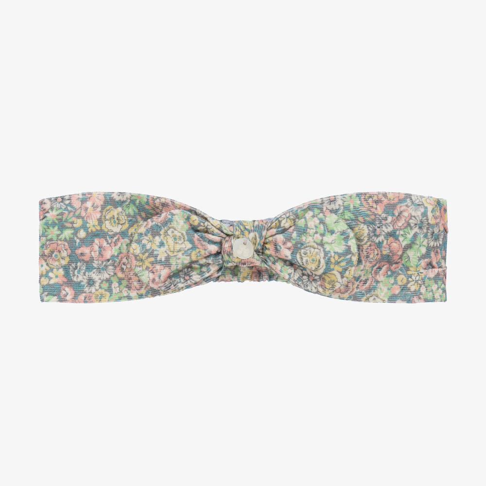 Tartine et Chocolat - Girls Blue & Green Cotton Floral Headband | Childrensalon