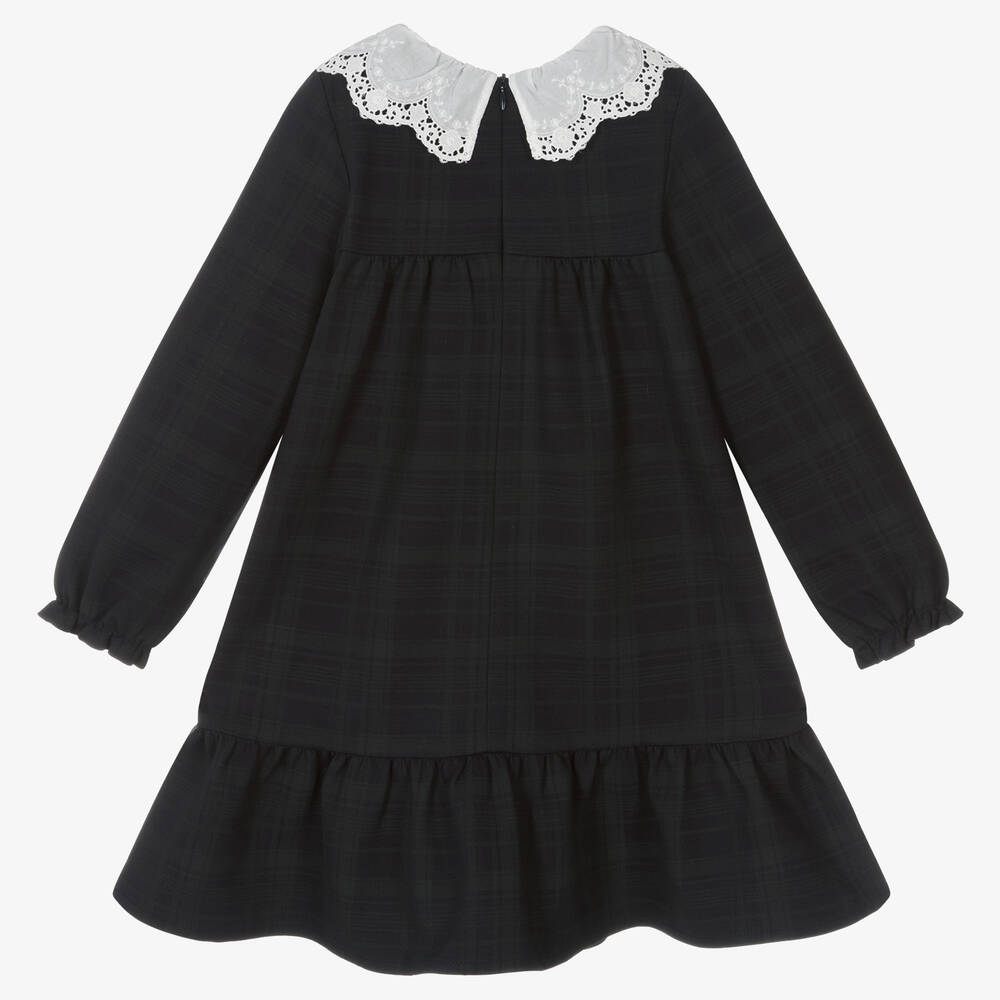 Tartine et Chocolat-Сине-серое трикотажное платье в клетку | Childrensalon Outlet