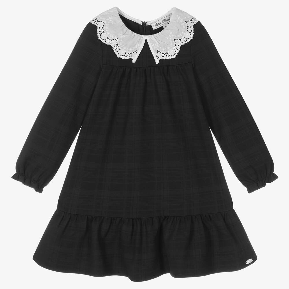 Tartine et Chocolat-Сине-серое трикотажное платье в клетку | Childrensalon Outlet