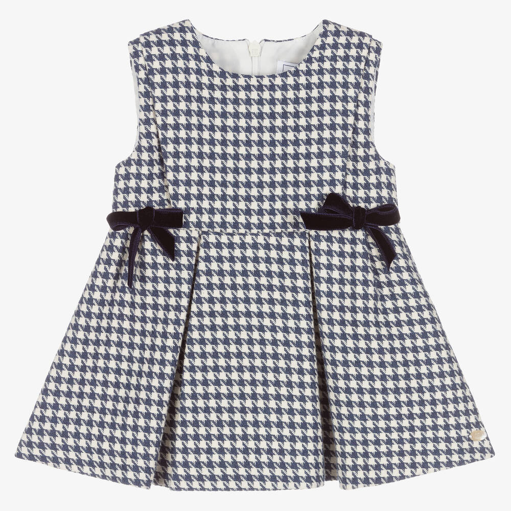 Tartine et Chocolat - Girls Blue Houndstooth Dress | Childrensalon