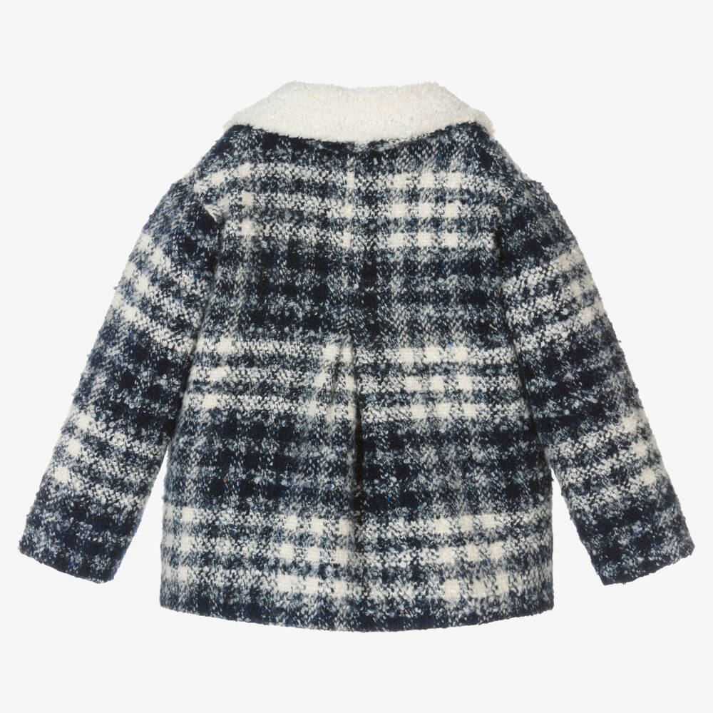 Tartine et Chocolat-Girls Blue & Ivory Check Tweed Jacket | Childrensalon Outlet
