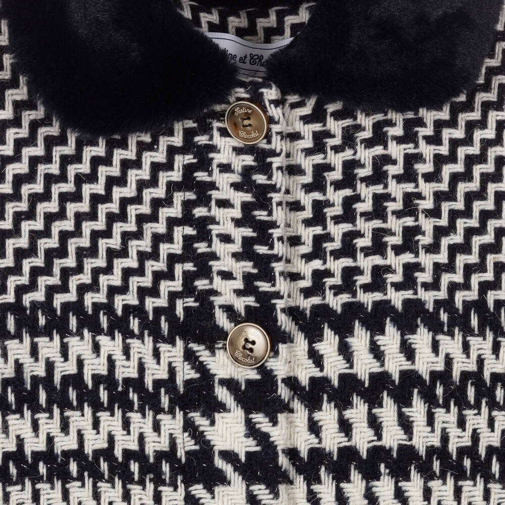 Tartine et Chocolat-Girls Blue & Ivory Tweed Coat | Childrensalon Outlet