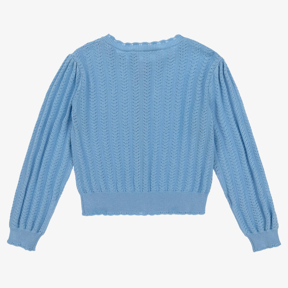 Tartine et Chocolat-Girls Blue Knitted Cotton Cardigan | Childrensalon Outlet