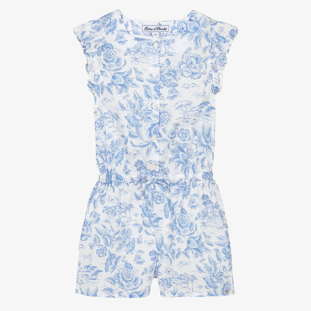 Tartine et Chocolat-Girls Blue Liberty Floral Cotton Playsuit | Childrensalon Outlet