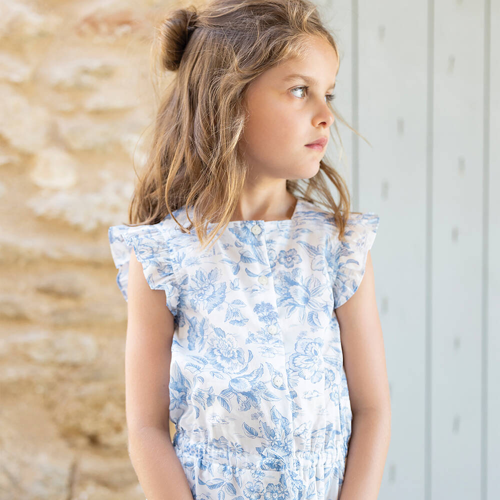 Tartine et Chocolat-Girls Blue Liberty Floral Cotton Playsuit | Childrensalon Outlet