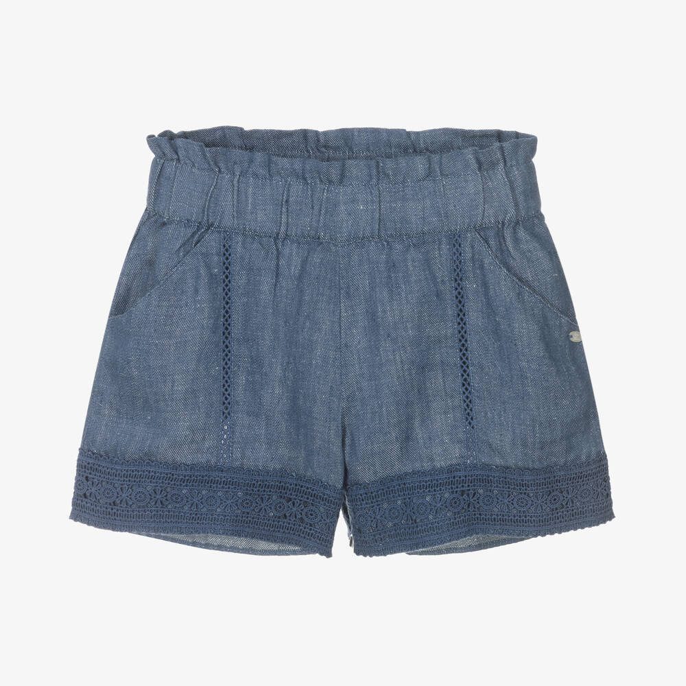 Tartine et Chocolat - Blaue Chambray-Leinen-Shorts (M) | Childrensalon