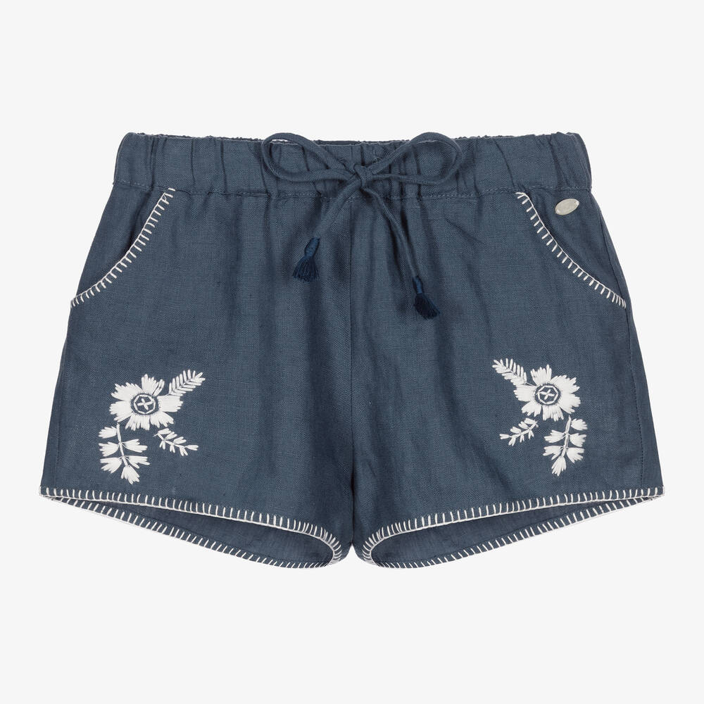 Tartine et Chocolat - Girls Blue Linen Shorts | Childrensalon