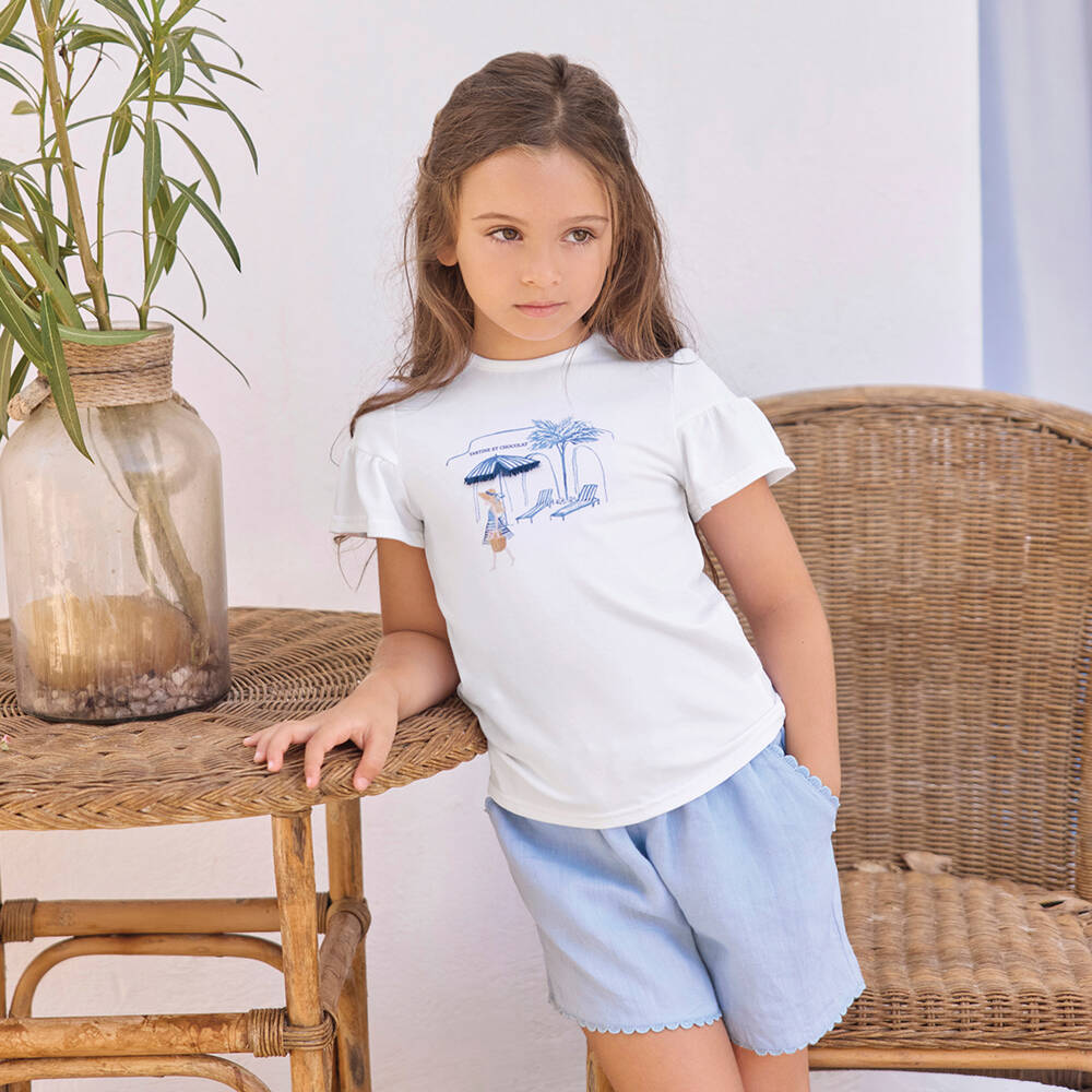 Tartine et Chocolat-Синие шорты с волнистым краем для девочек | Childrensalon Outlet