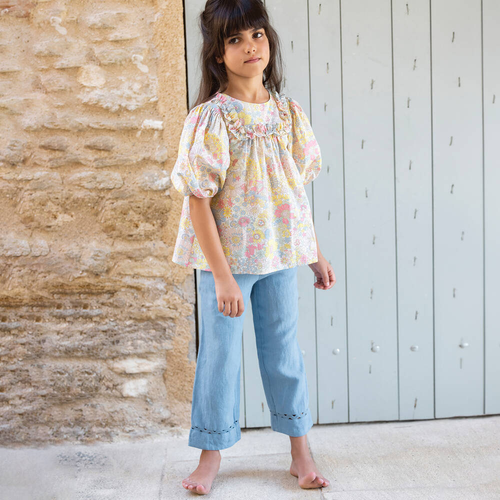 Tartine et Chocolat-بنطلون كتان لون أزرق للبنات | Childrensalon Outlet