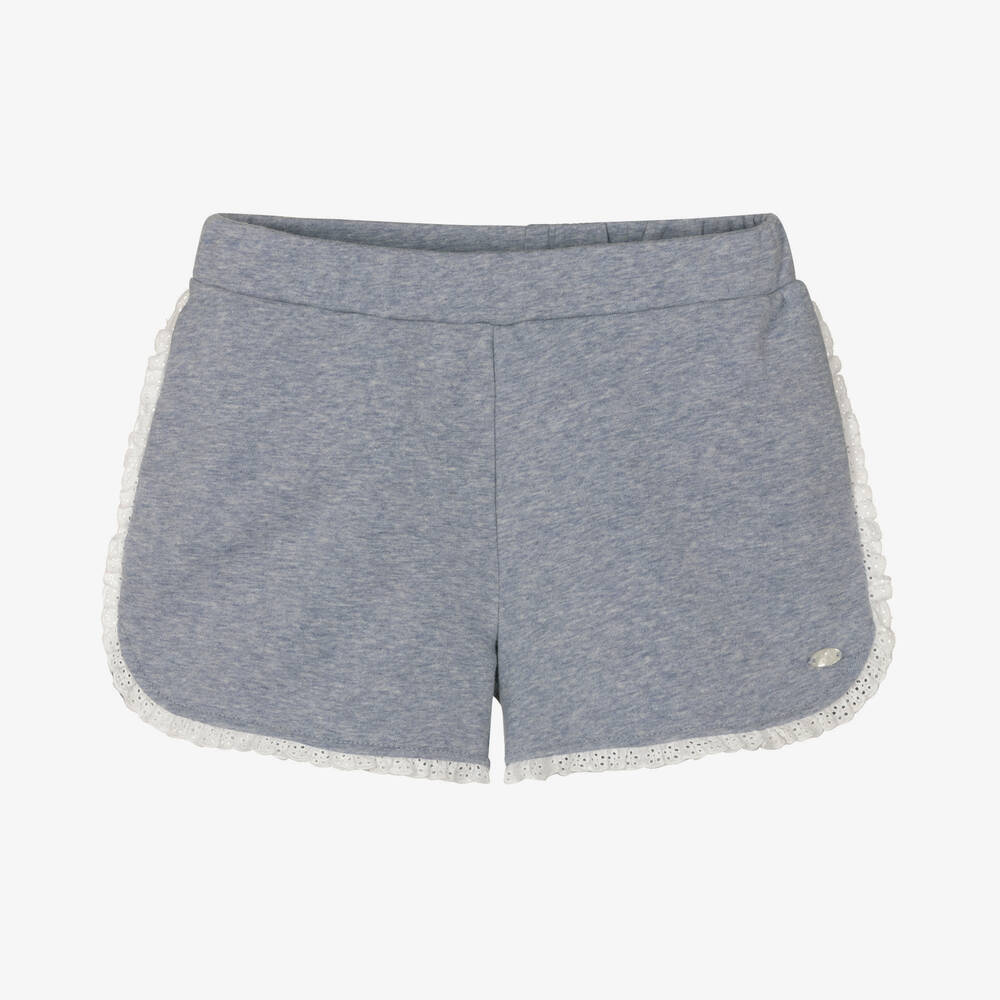 Tartine et Chocolat - Girls Blue Marl Cotton Jersey Shorts | Childrensalon