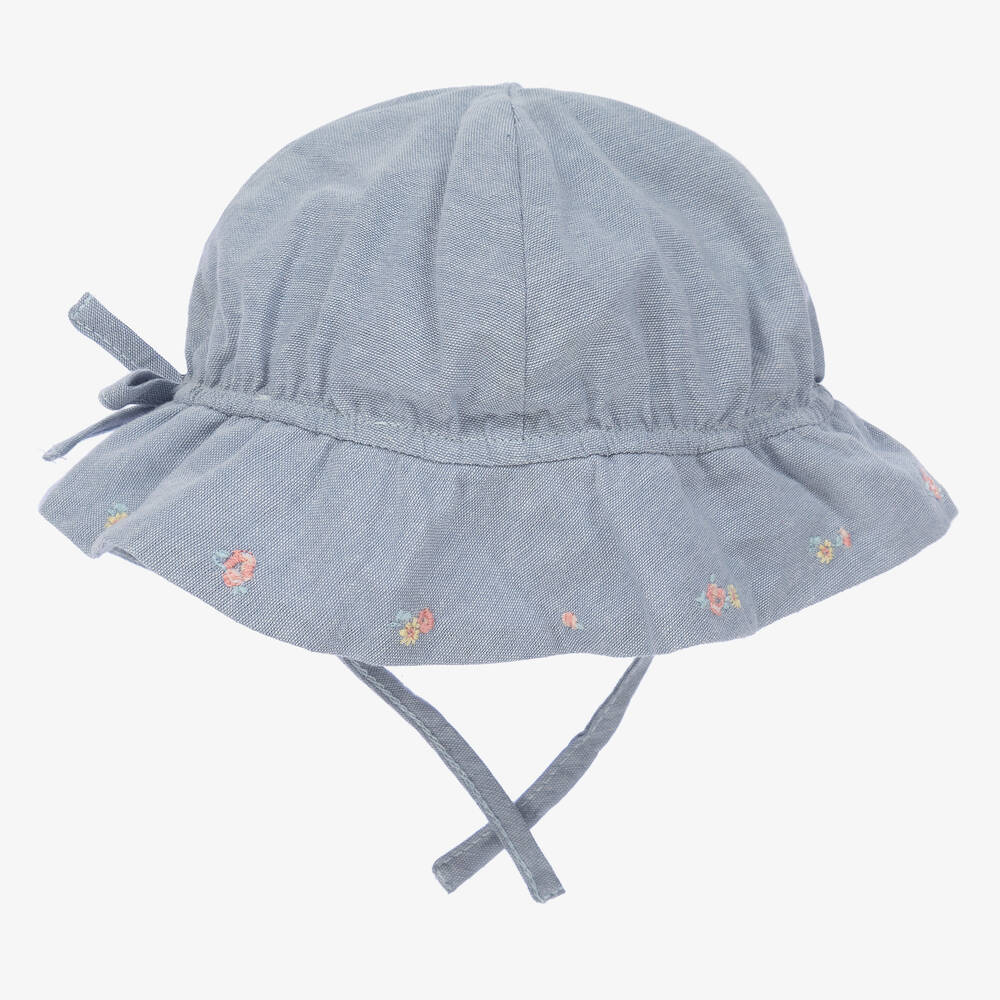 Tartine et Chocolat-Girls Blue Oxford Cotton Hat | Childrensalon Outlet