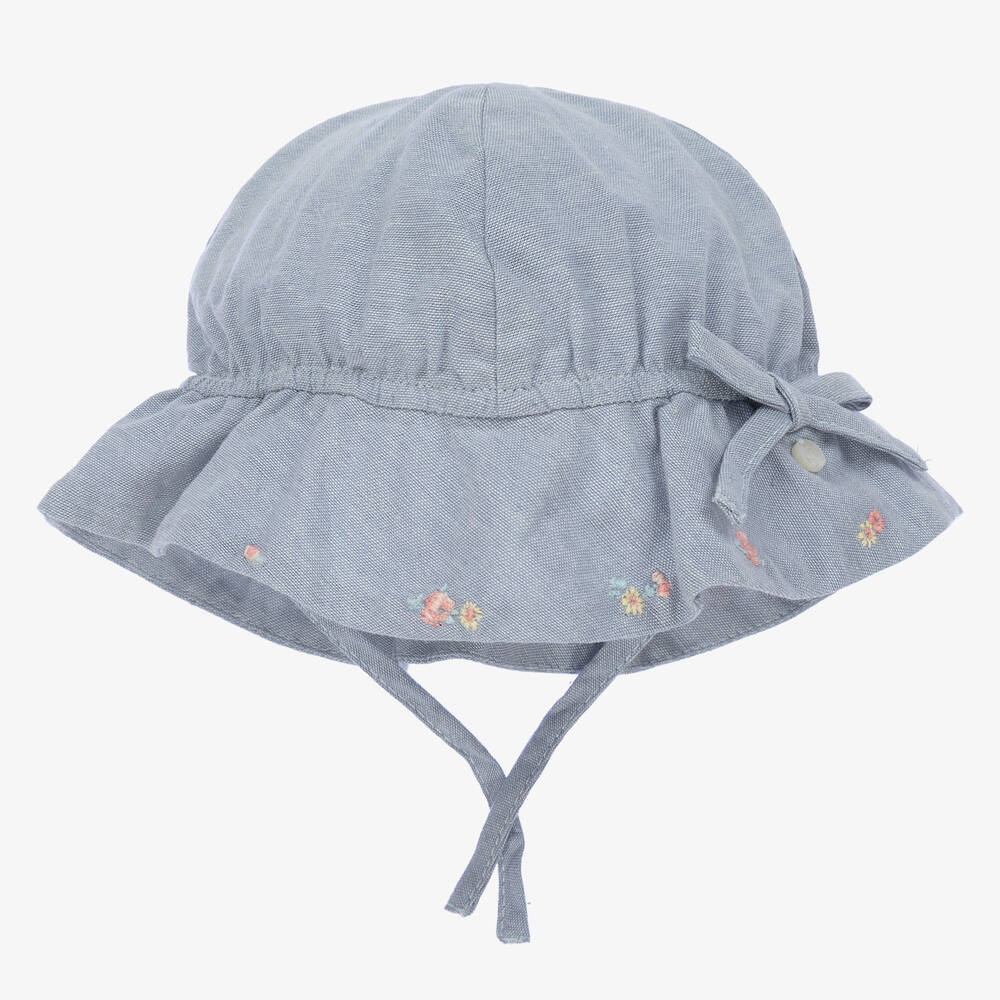 Tartine et Chocolat - Girls Blue Oxford Cotton Hat | Childrensalon