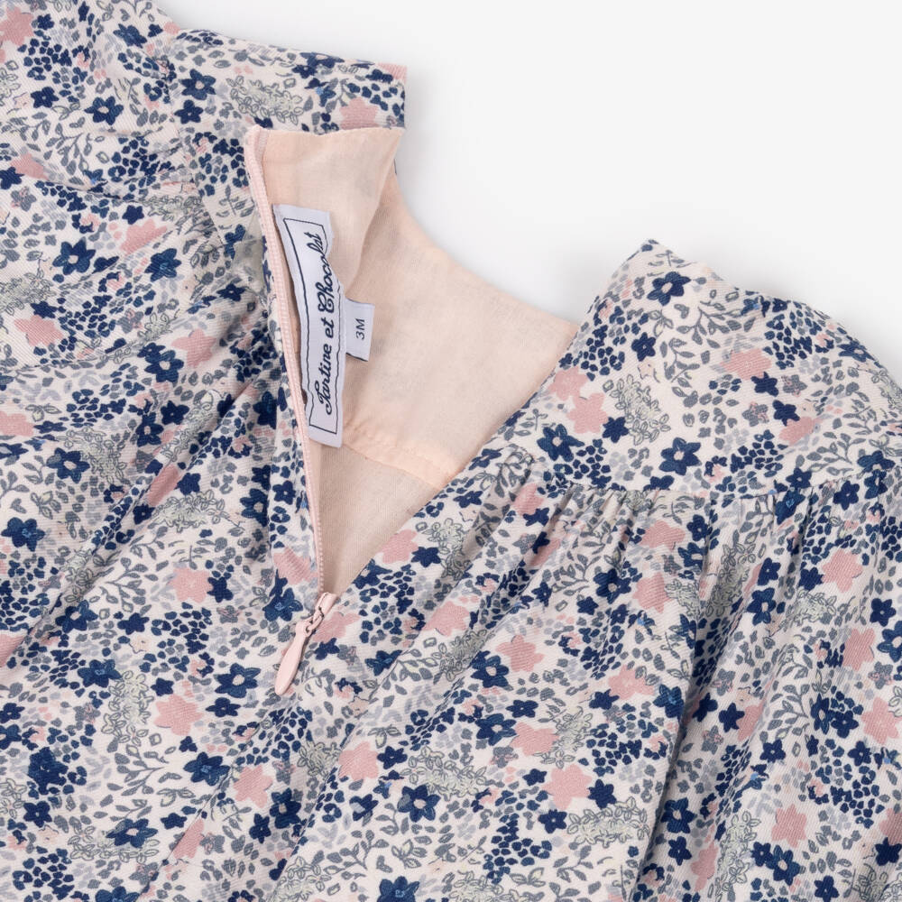 Tartine et Chocolat-Girls Blue & Pink Ditsy Floral Long Sleeve Dress | Childrensalon Outlet