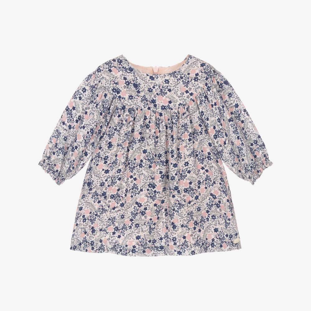 Tartine et Chocolat-Girls Blue & Pink Ditsy Floral Long Sleeve Dress | Childrensalon Outlet