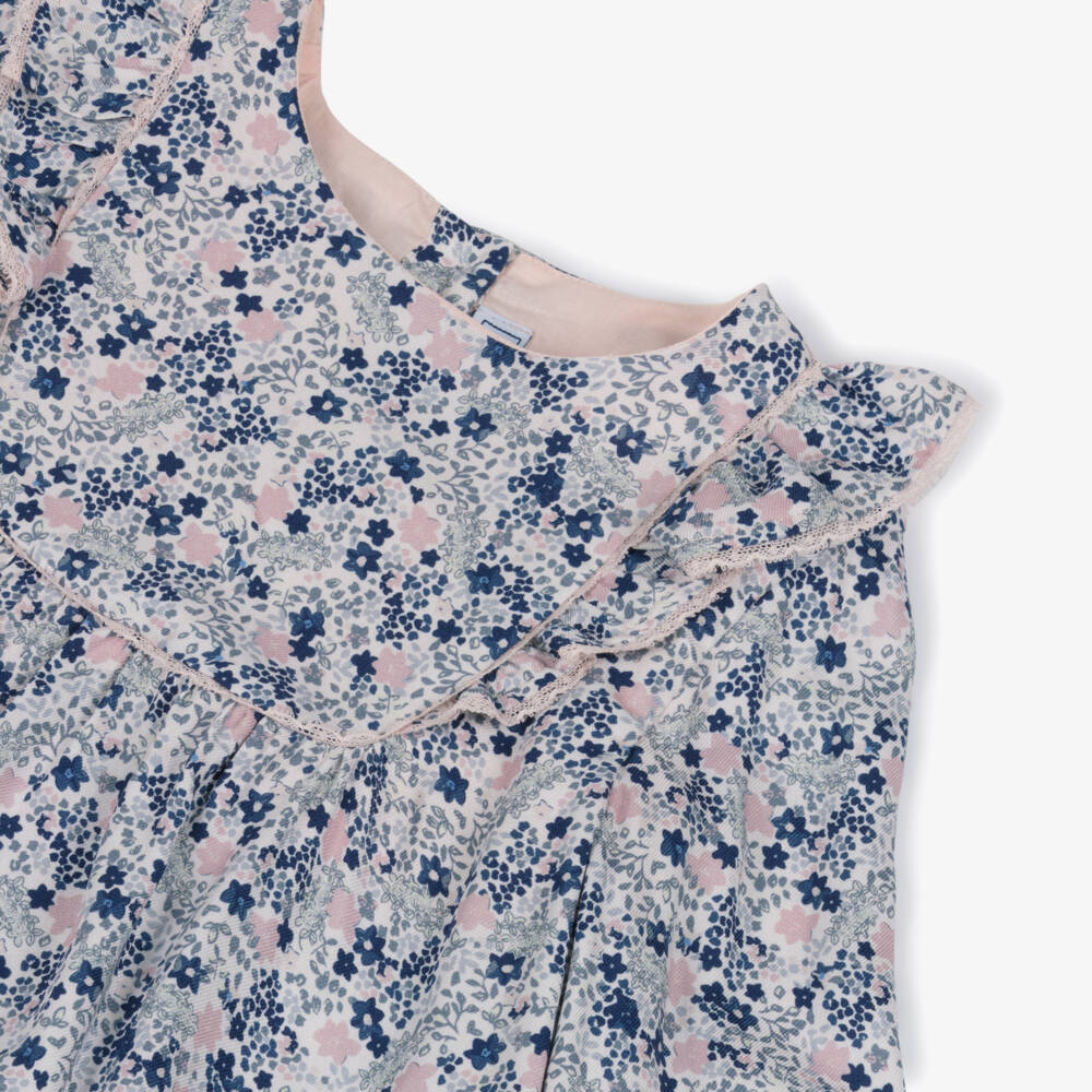 Tartine et Chocolat-Girls Blue & Pink Floral Twill Blouse | Childrensalon Outlet