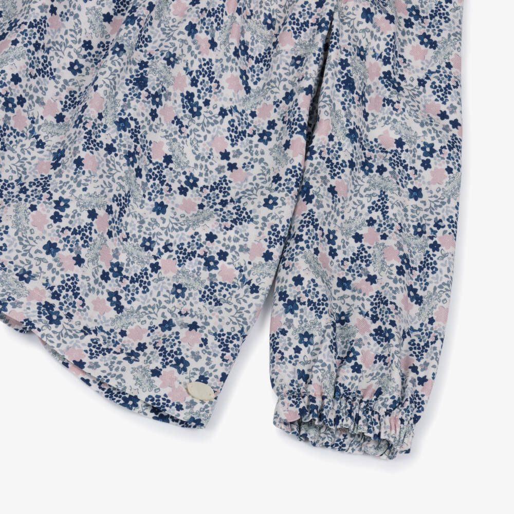 Tartine et Chocolat-Girls Blue & Pink Floral Twill Blouse | Childrensalon Outlet