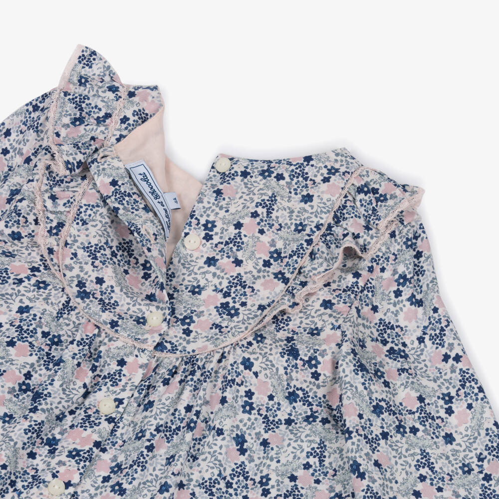 Tartine et Chocolat-Girls Blue & Pink Floral Twill Blouse | Childrensalon Outlet