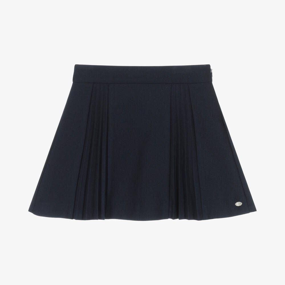 Tartine et Chocolat - Girls Blue Pleated Skater Skirt | Childrensalon