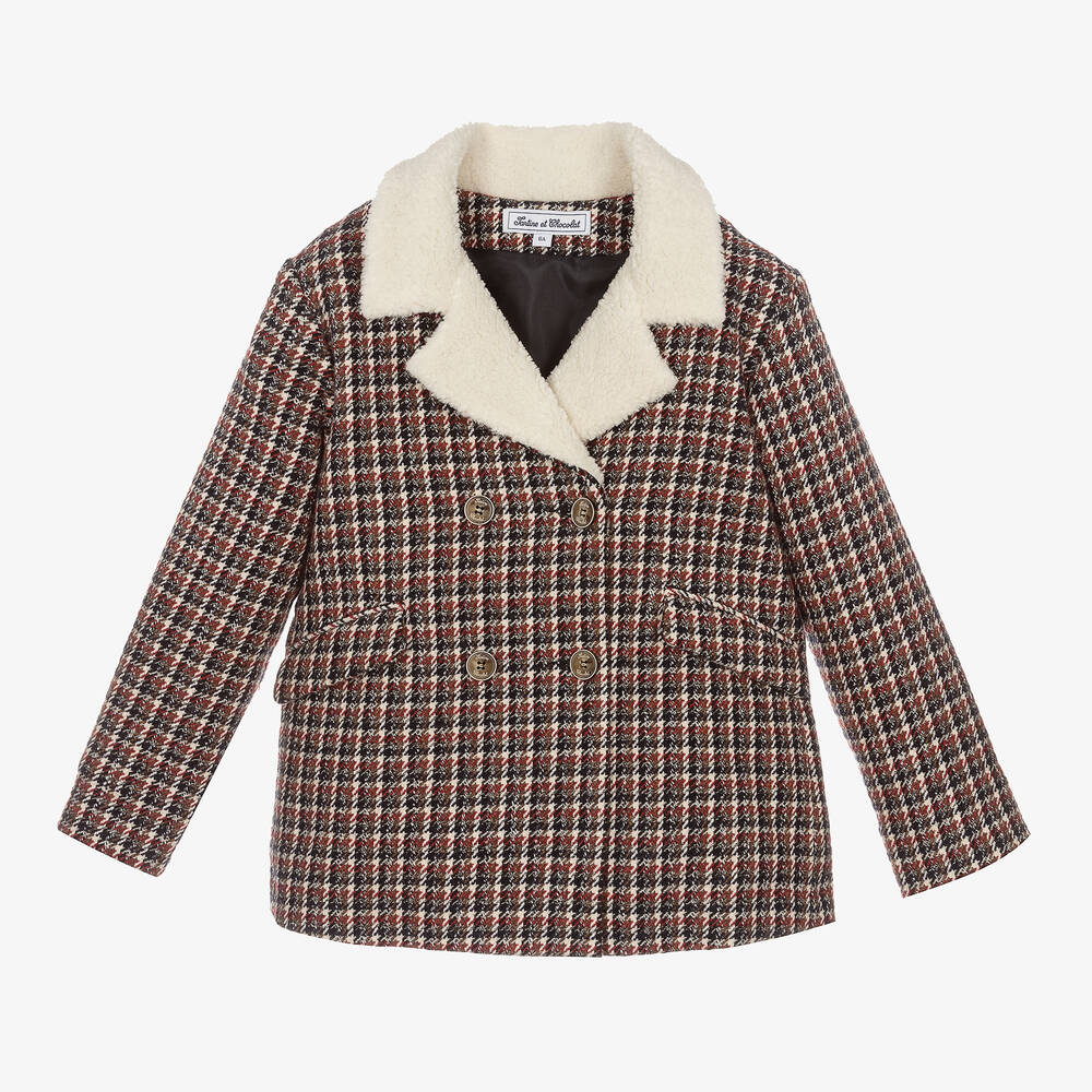 Tartine et Chocolat-Girls Blue & Red Check Jacket | Childrensalon Outlet