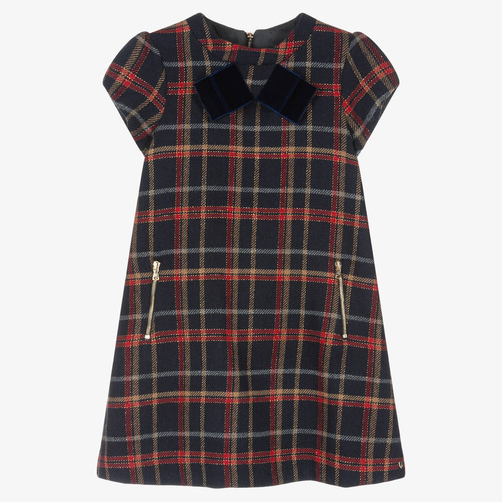 Tartine et Chocolat - Girls Blue & Red Tartan A-Line Dress | Childrensalon