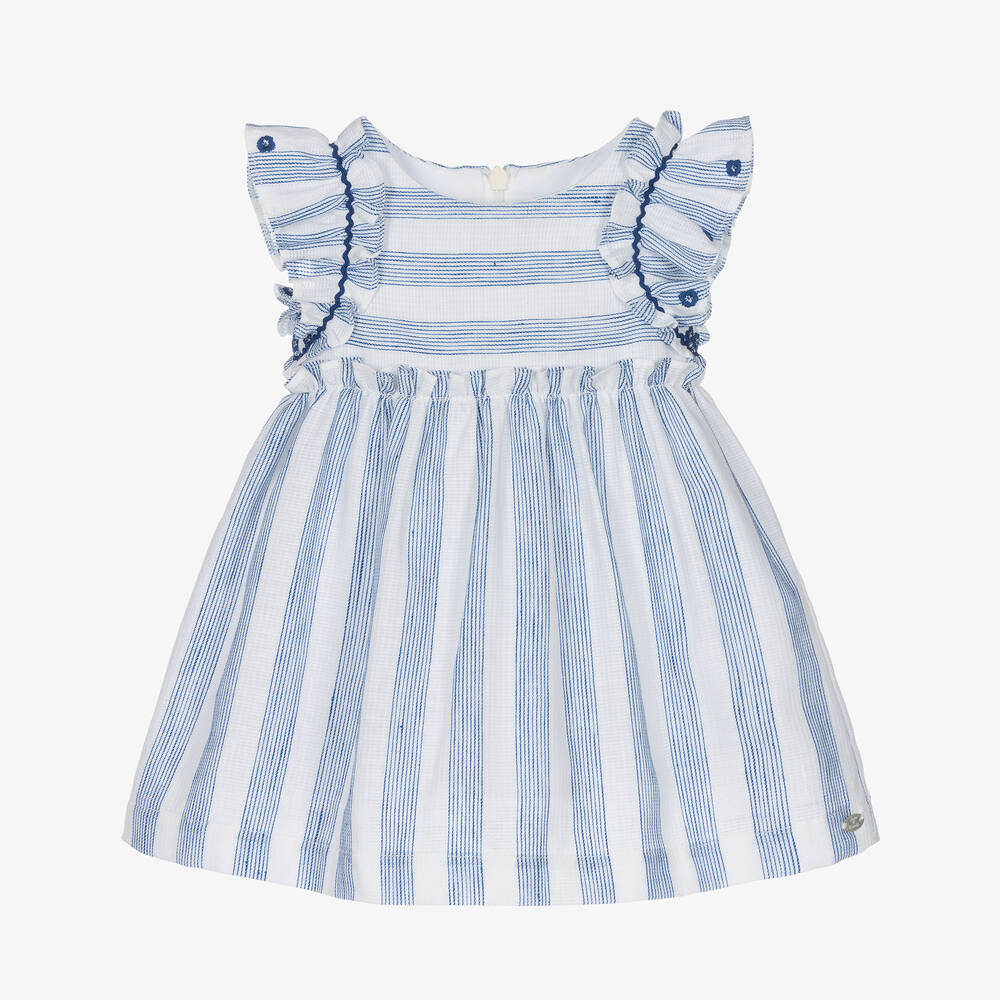 Tartine et Chocolat - Baumwoll-Leinen-Kleid blaugestreift | Childrensalon