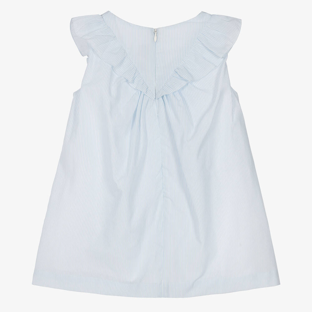 Tartine et Chocolat-Girls Blue Stripe Hand-Smocked Dress | Childrensalon Outlet