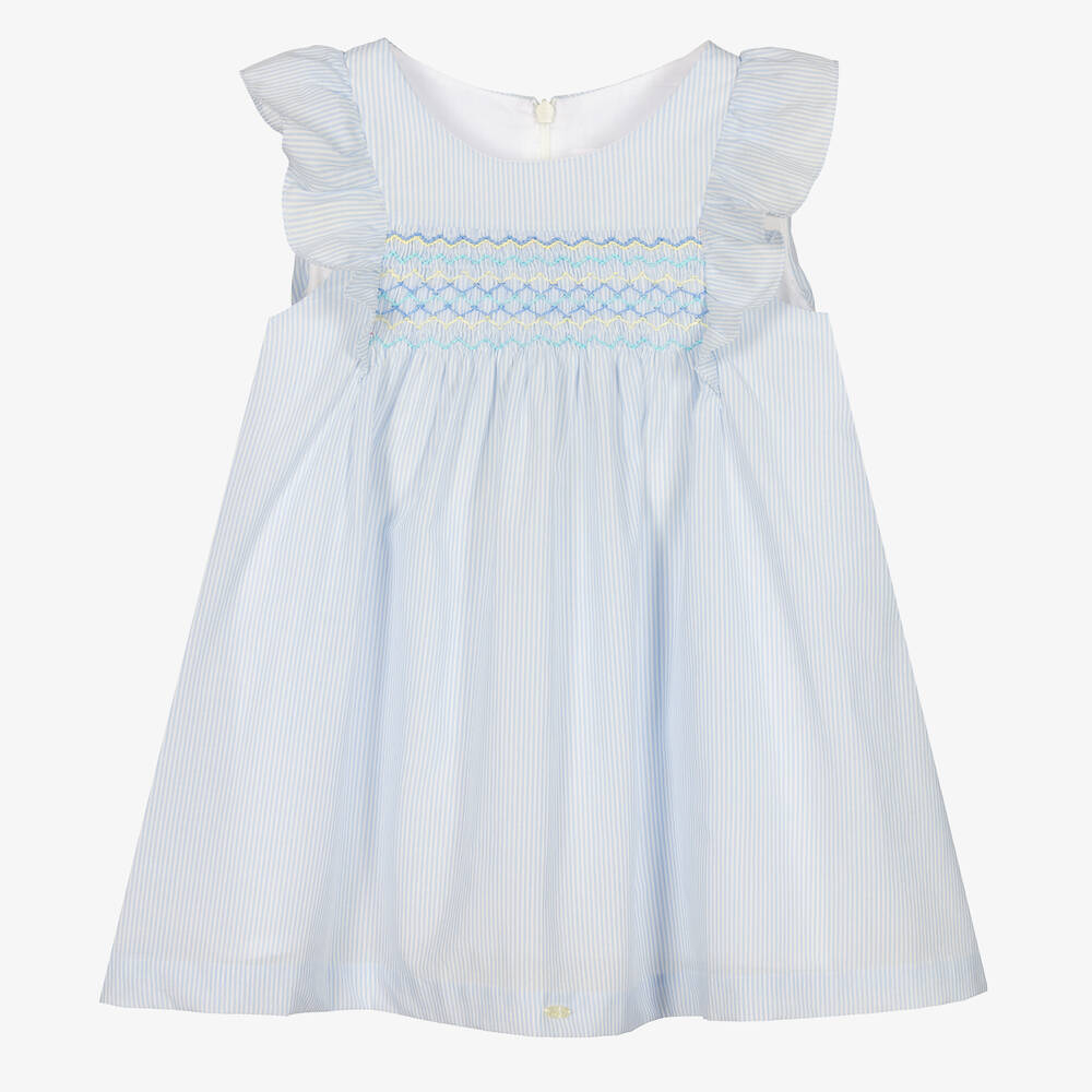 Tartine et Chocolat - Girls Blue Stripe Hand-Smocked Dress | Childrensalon