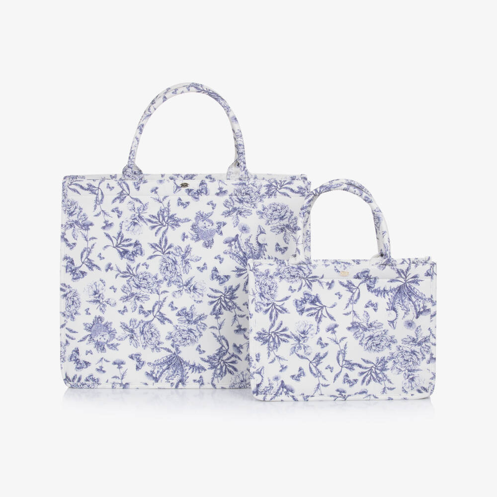 Tartine et Chocolat-Girls Blue & White Floral Tote | Childrensalon Outlet