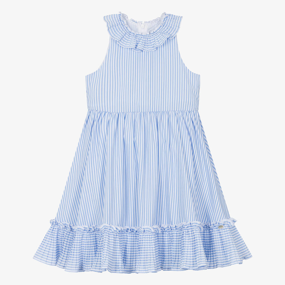 Tartine et Chocolat-Girls Blue & White Striped Cotton Dress | Childrensalon Outlet