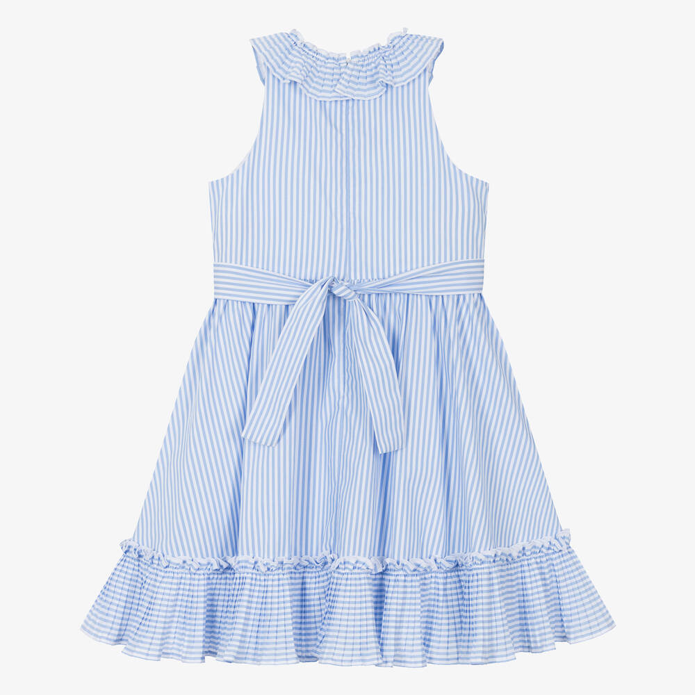 Tartine et Chocolat-Girls Blue & White Striped Cotton Dress | Childrensalon Outlet