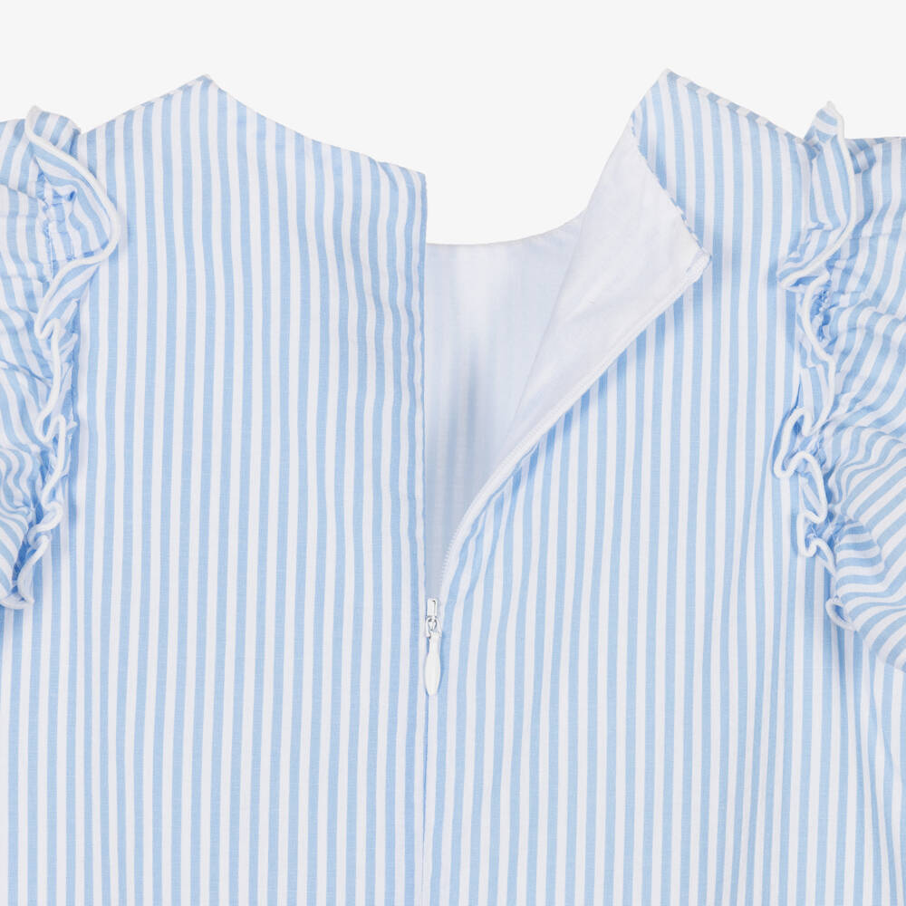 Tartine et Chocolat-Girls Blue & White Striped Dress with Ruffles | Childrensalon Outlet