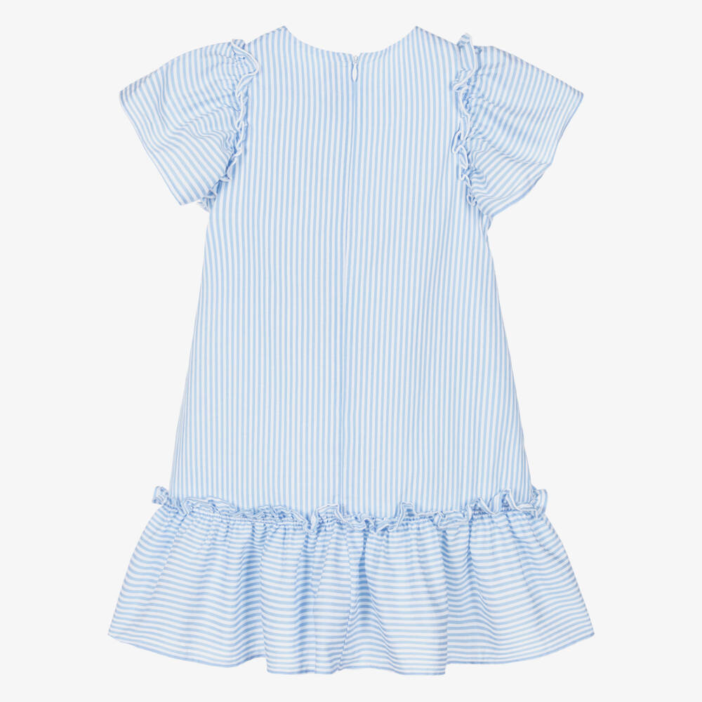 Tartine et Chocolat-Girls Blue & White Striped Dress with Ruffles | Childrensalon Outlet