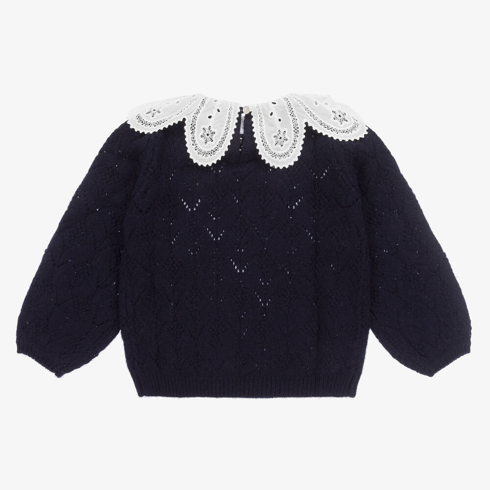 Tartine et Chocolat-Синий вязаный свитер из шерсти и вискозы | Childrensalon Outlet