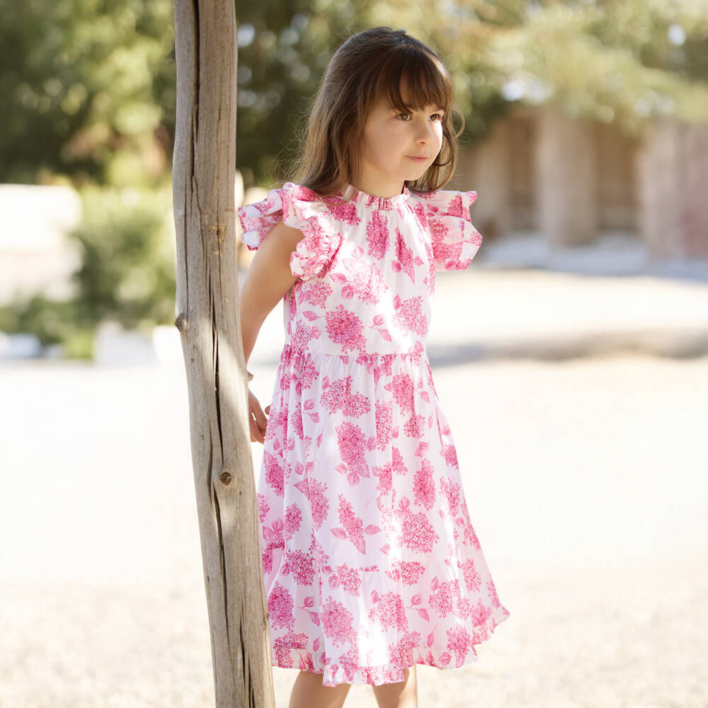 Tartine et Chocolat-Girls Blush Floral Ruffle Dress | Childrensalon Outlet
