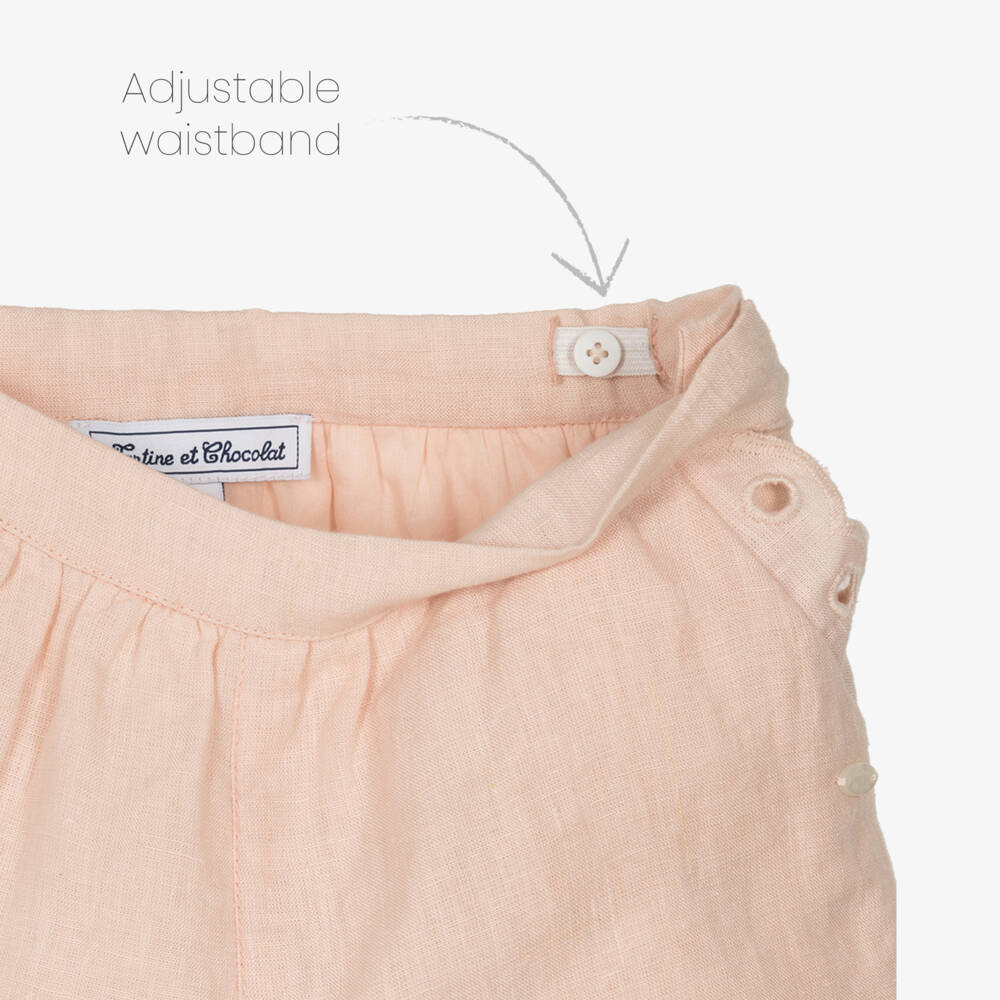 Tartine et Chocolat-Girls Blush Linen Breezy Shorts | Childrensalon Outlet