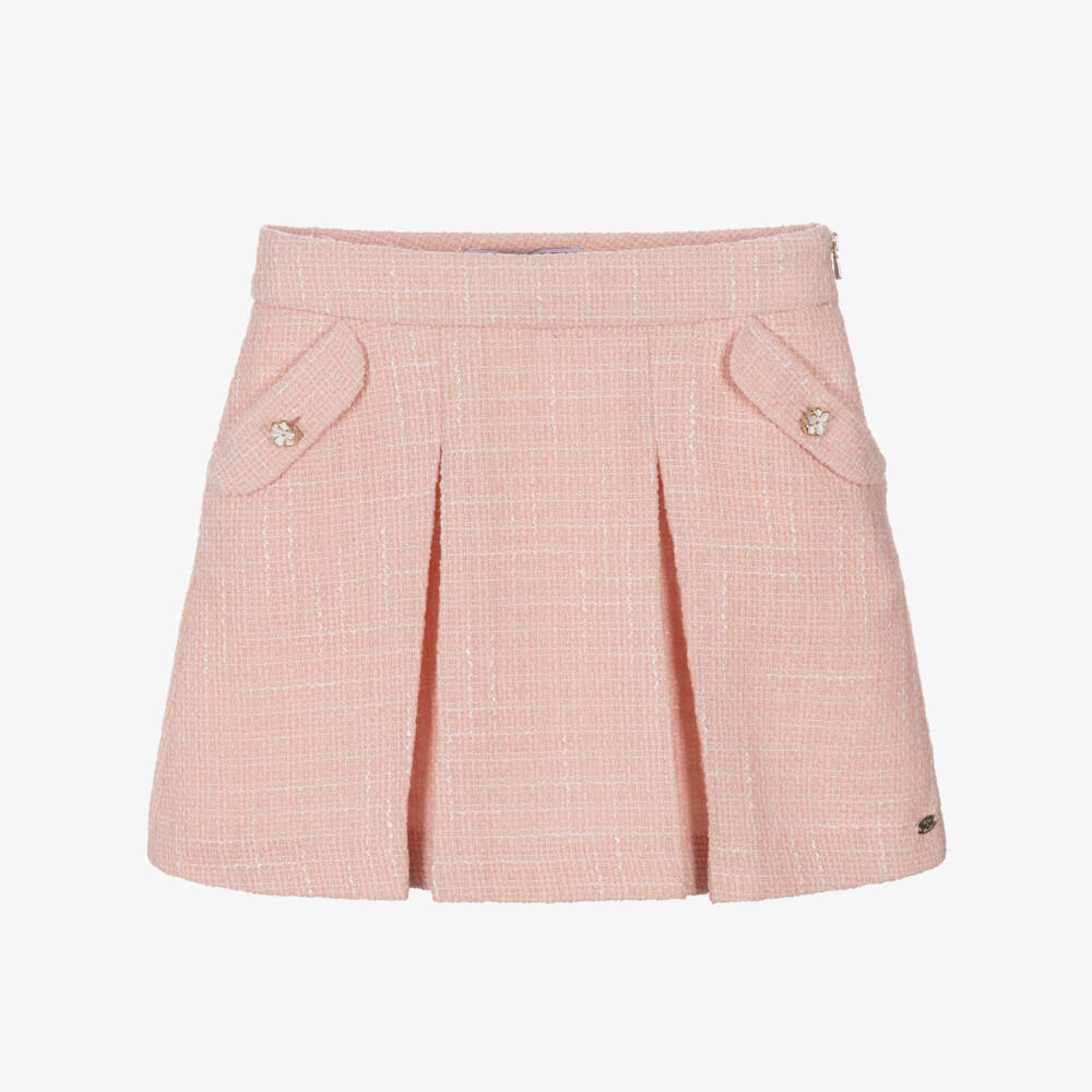 Tartine et Chocolat-Girls Blush Pleated Tweed Skirt | Childrensalon Outlet