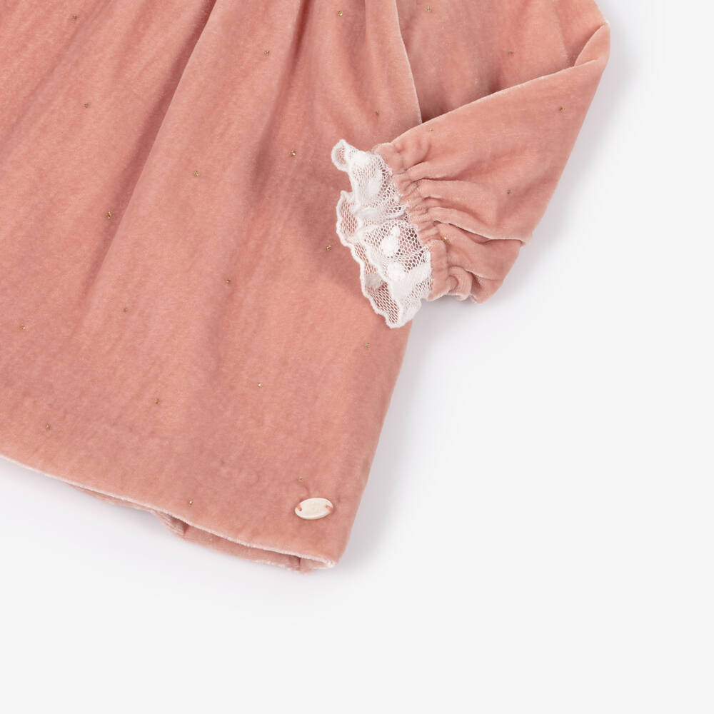 Tartine et Chocolat-Girls Blush Velvet Lace Dress | Childrensalon Outlet