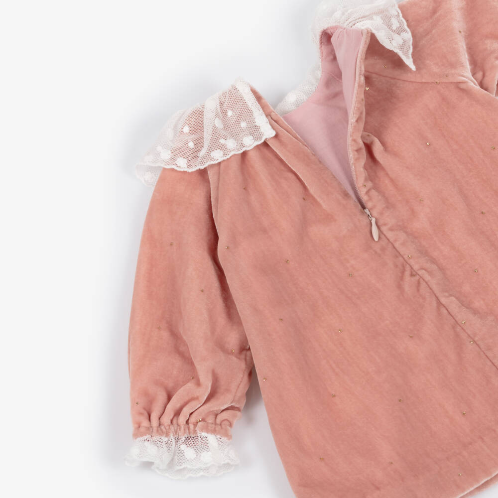 Tartine et Chocolat-Girls Blush Velvet Lace Dress | Childrensalon Outlet
