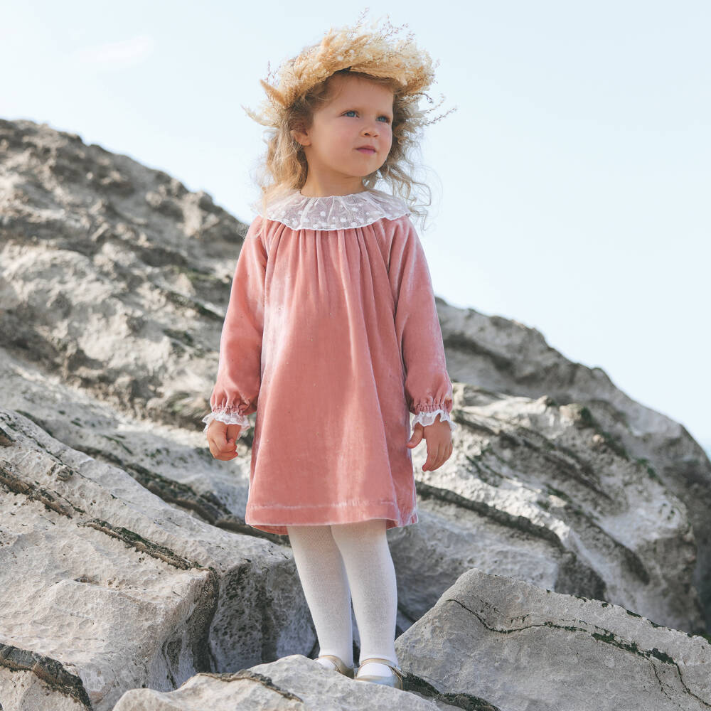 Tartine et Chocolat-Girls Blush Velvet Lace Dress | Childrensalon Outlet