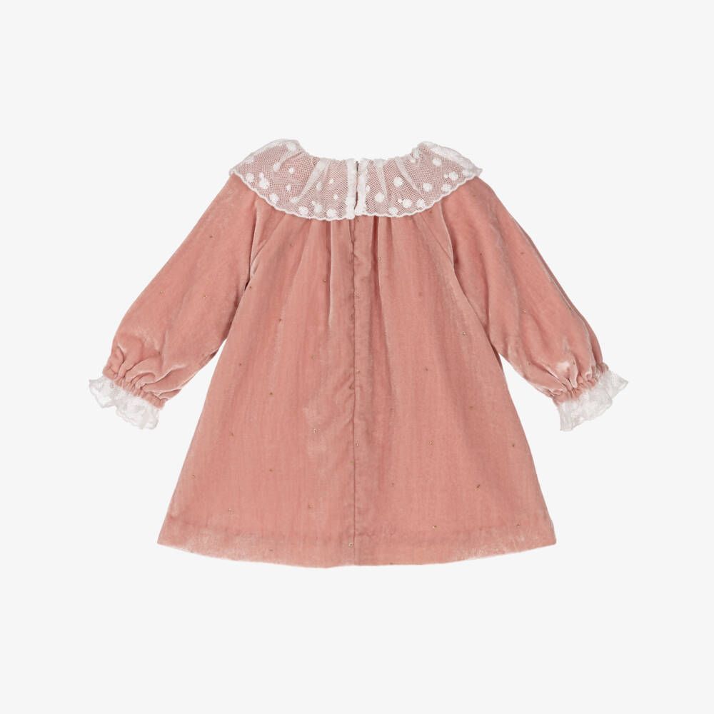 Tartine et Chocolat-Girls Blush Velvet Lace Dress | Childrensalon Outlet