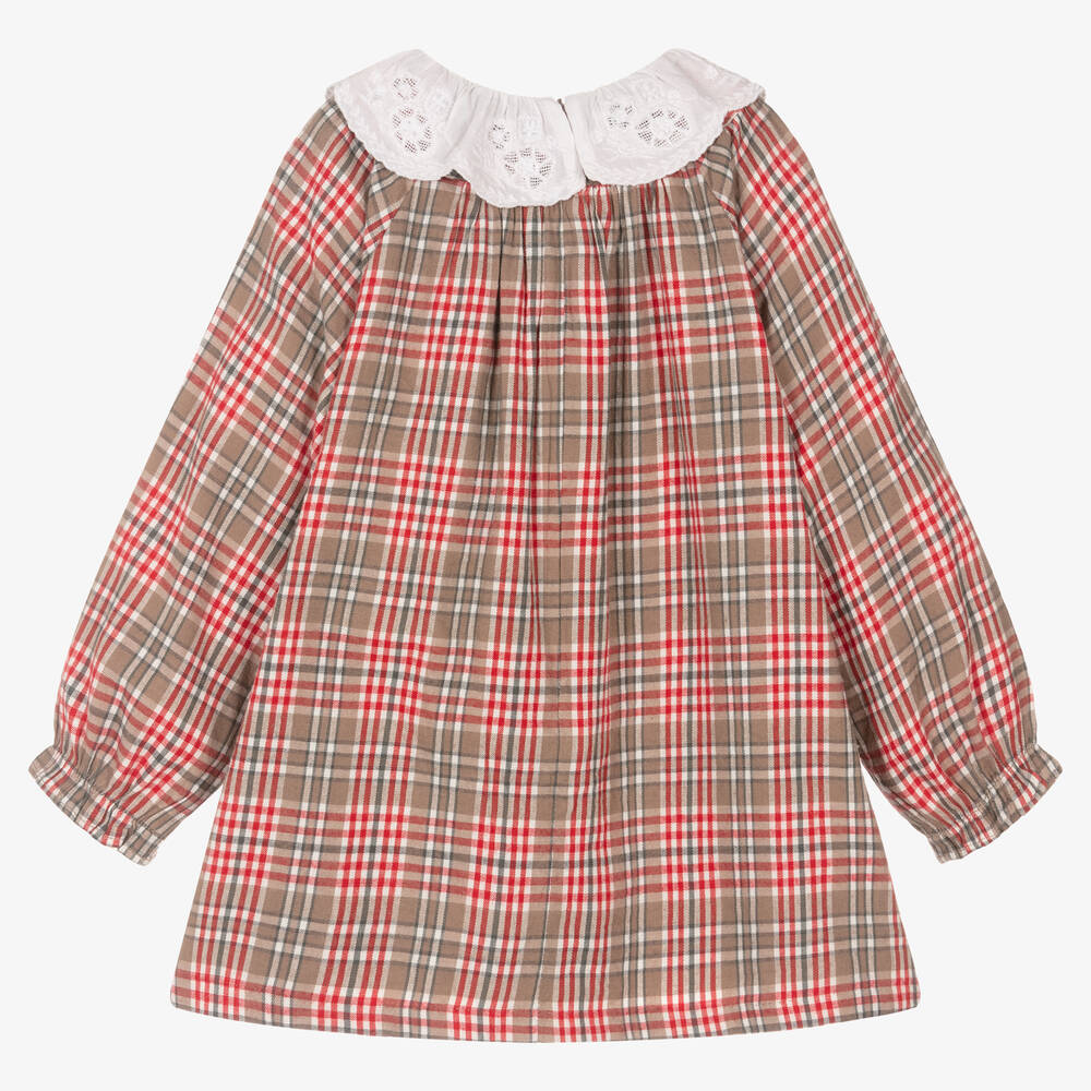Tartine et Chocolat-Коричнево-красное платье в клетку для девочек | Childrensalon Outlet