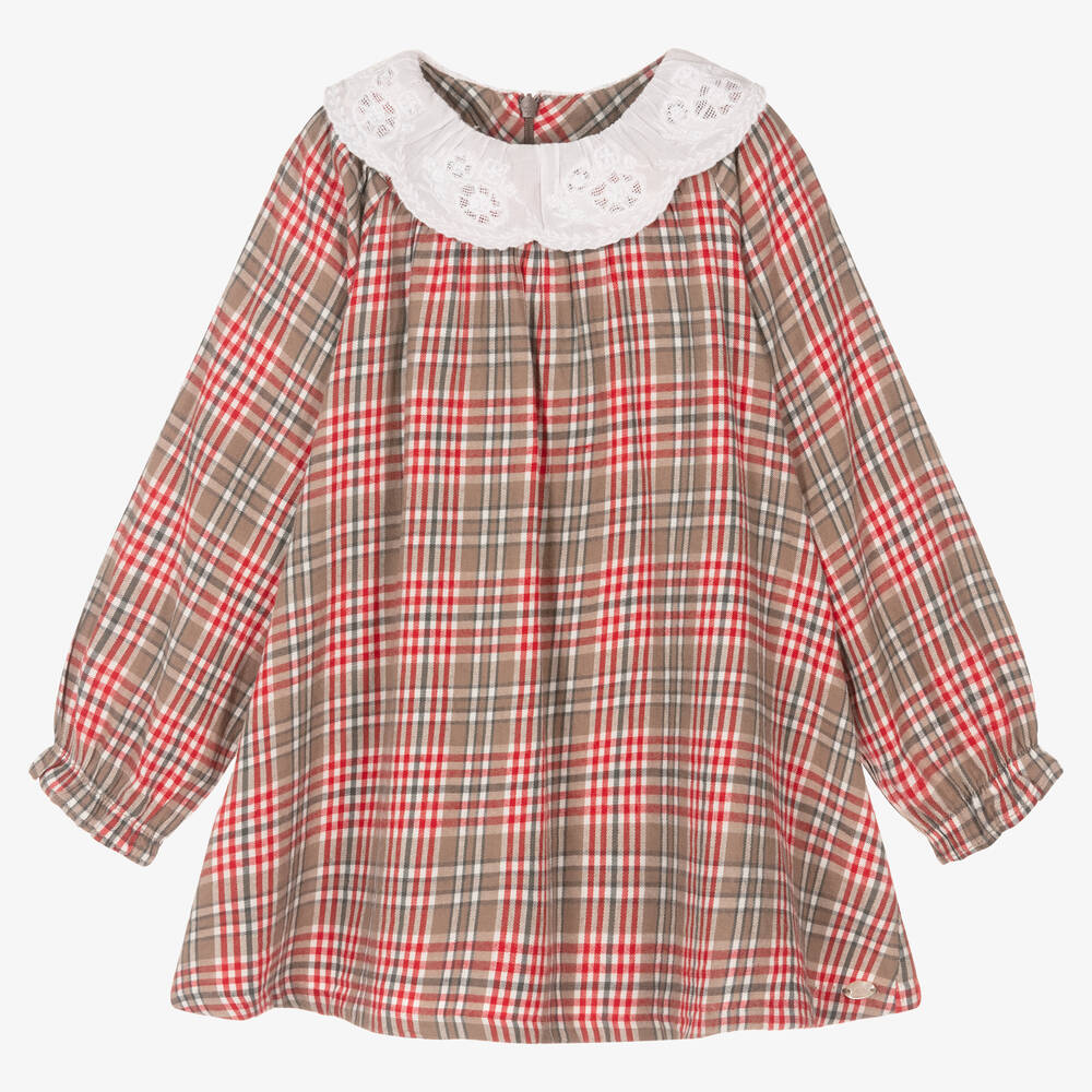 Tartine et Chocolat - Girls Brown & Red Check Dress | Childrensalon