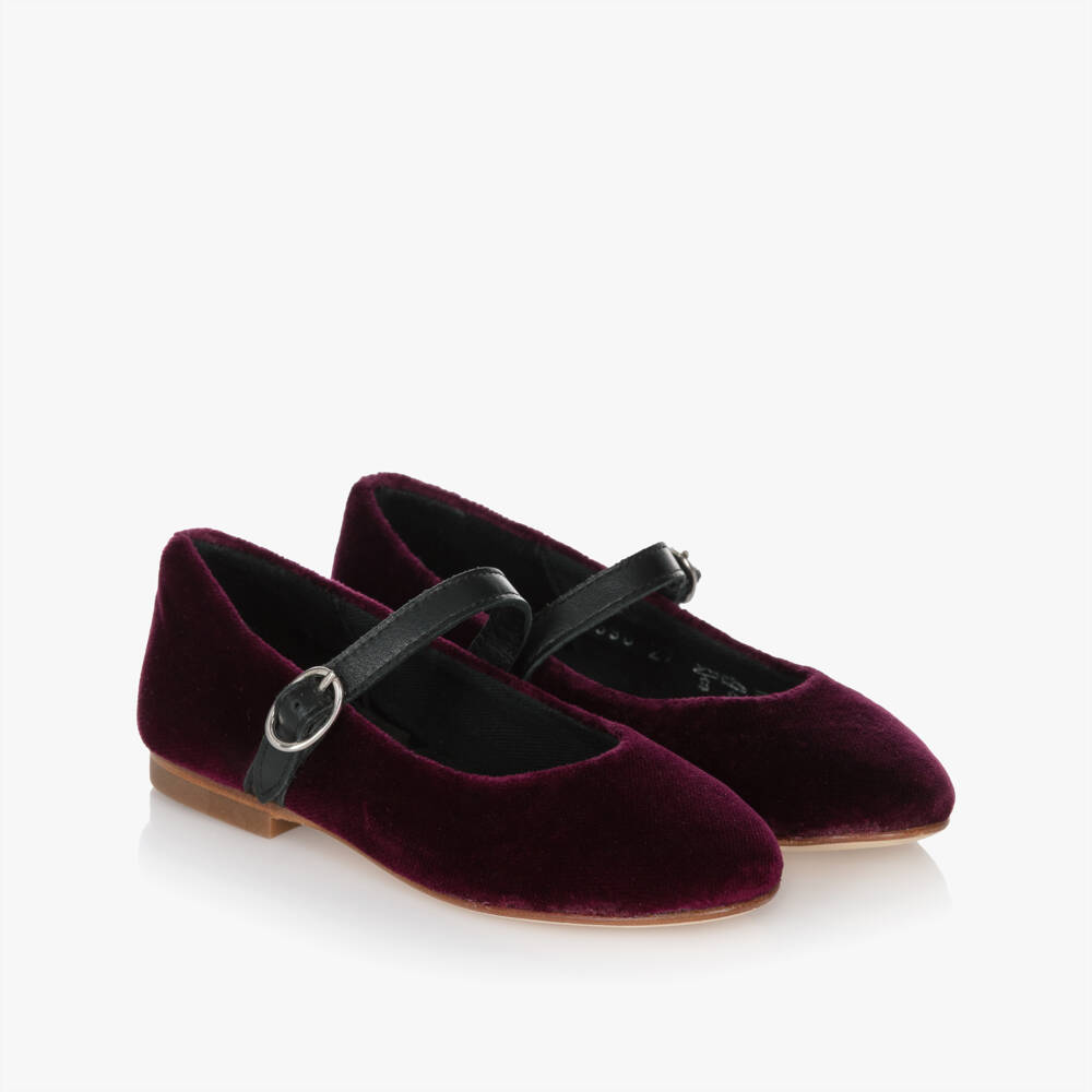 Tartine et Chocolat-Girls Burgundy Purple Velvet Pumps | Childrensalon Outlet