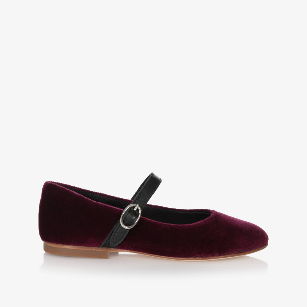 Tartine et Chocolat-Girls Burgundy Purple Velvet Pumps | Childrensalon Outlet